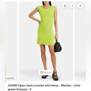 Ganni Vibrant Green Backless Crochet Dress
